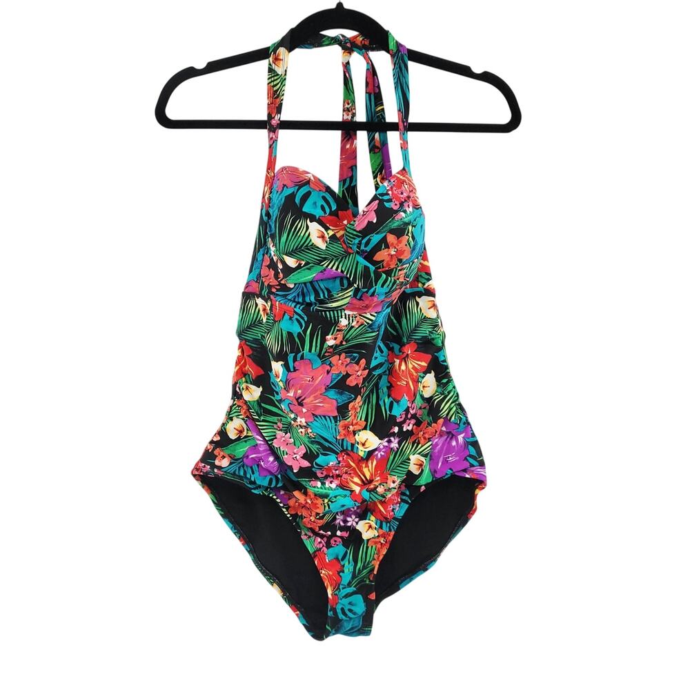 Catalina Women's Size L Multicolor Tropical Floral Print Halterneck Swimsuit